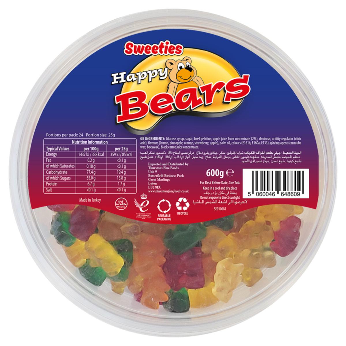 Sweeties Halal Gummy Happy Bears Tub 600g - 4 Count