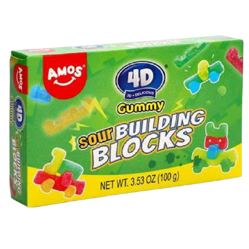 Amos 4D Sour Gummy Blocks Theatre Box 100g - 12 Count