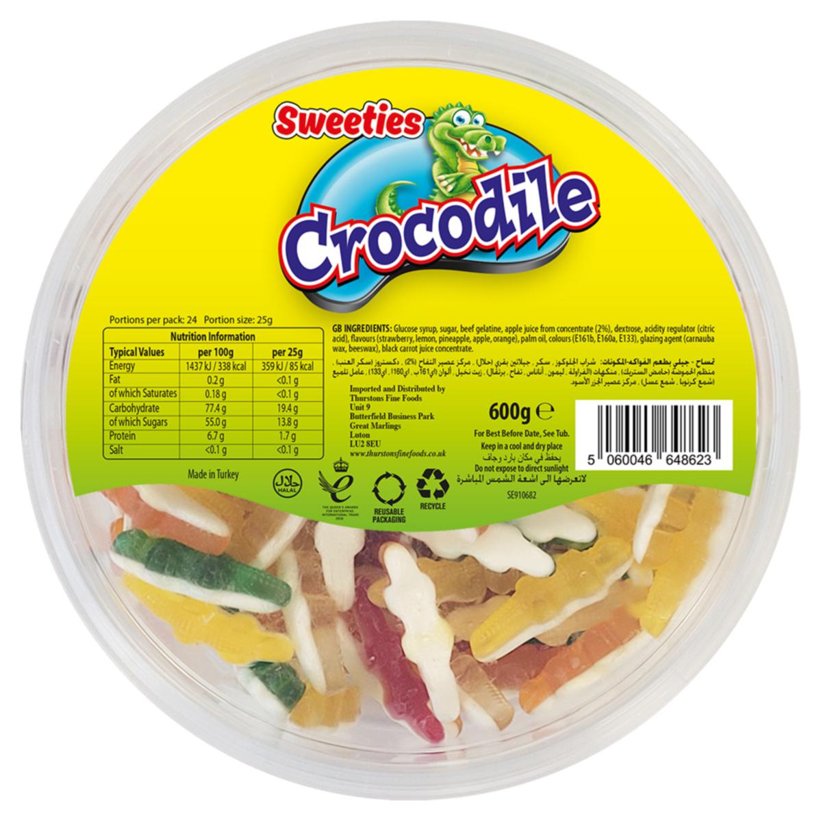 Sweeties Halal Gummy Crocodile Tub 600g - 4 Count