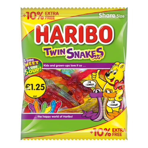 Haribo Twin Snakes PM £1.25 + 10% Free - 12x154g