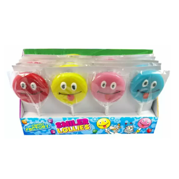 Candy Realms Assorted Smiley Face Lollies 50g - 24 Count