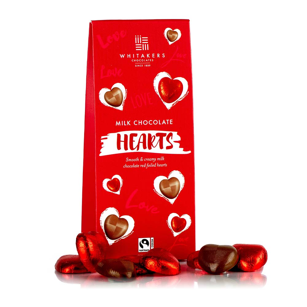 Whitakers Milk Chocolate Hearts 125g - 12 Count