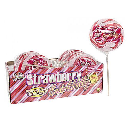 PMS Giant Strawberry Swirl 110g Candy Lollies - 12 Count
