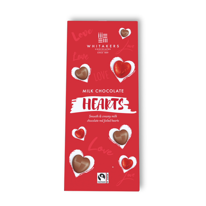 Whitakers Milk Chocolate Hearts 125g - 12 Count